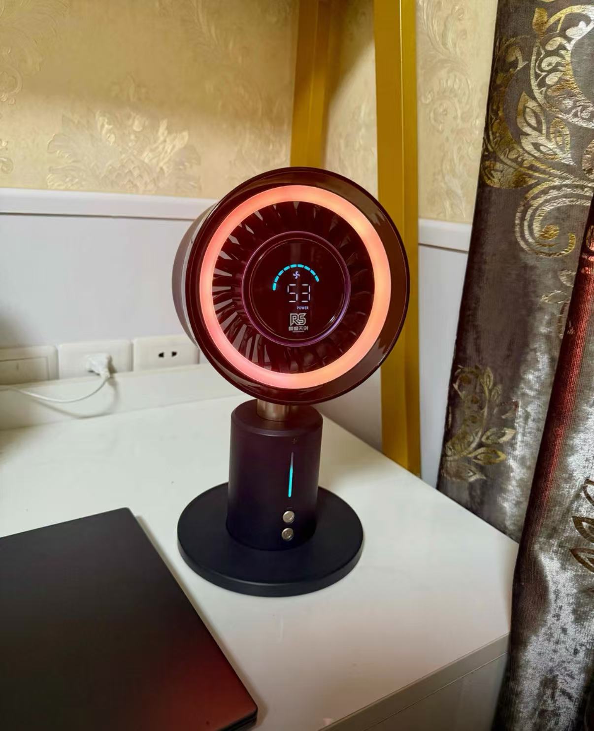 Multifunctional High-Speed Portable Cooling USB Charging Oscillating Desk Fan with LED Ambient Light and Circulating Air (Aurora Fan Generation 1)