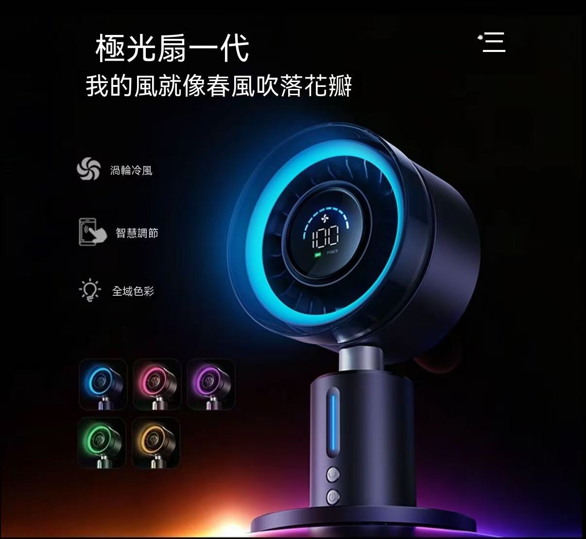 Multifunctional High-Speed Portable Cooling USB Charging Oscillating Desk Fan with LED Ambient Light and Circulating Air (Aurora Fan Generation 1)