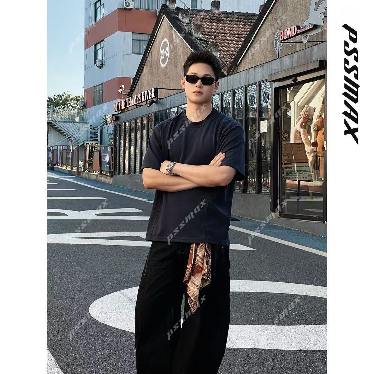 [Shujixian] Men's Versatile Structured Casual Short-Sleeved T-Shirt for Plus-Size Men