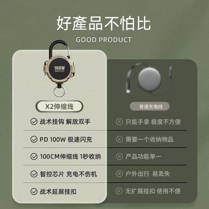 戶外快充伸縮數據線100W適用蘋果17充電線雙頭typec快充