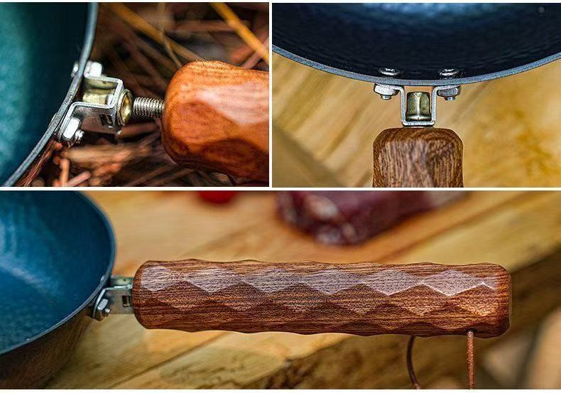Outdoor Hiking Camping Fish Scale Pattern Cast Iron Flat-Bottom Frying Pan