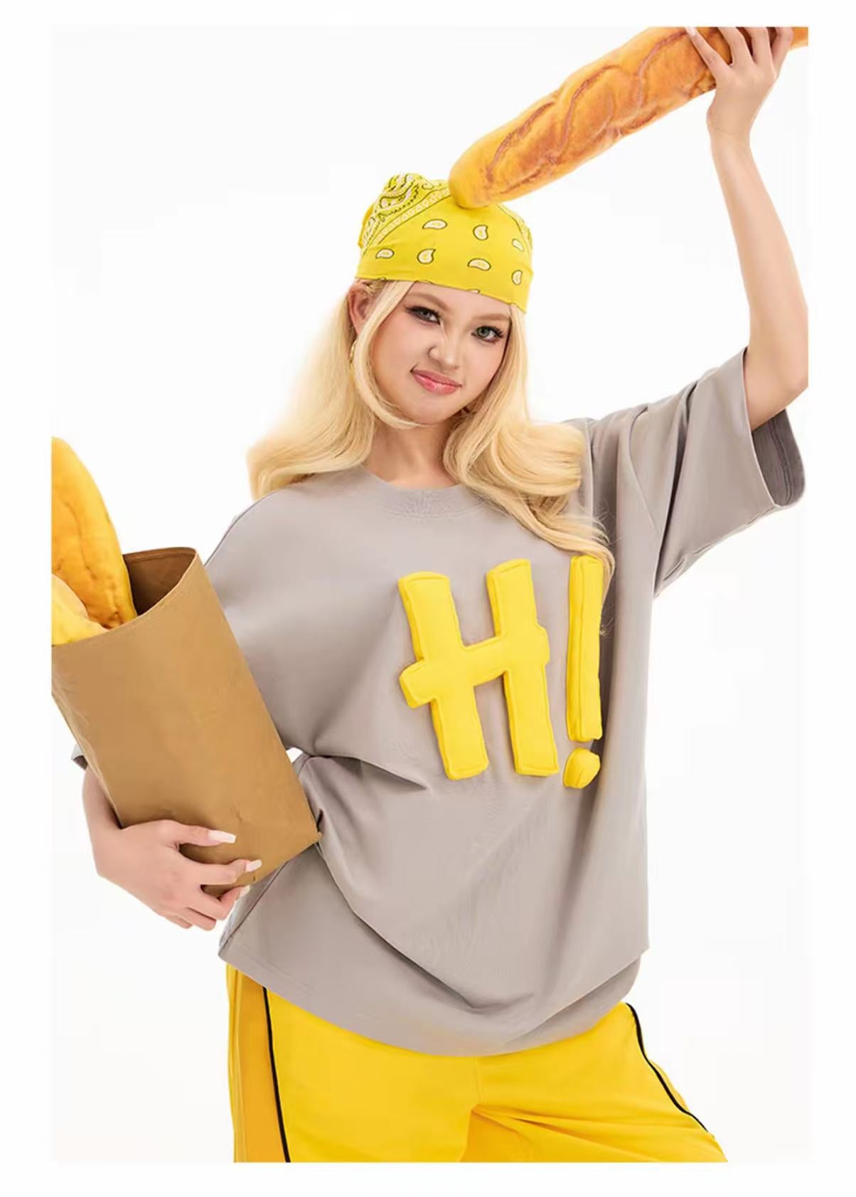 3D H! Cotton-padded short-sleeved T-shirt