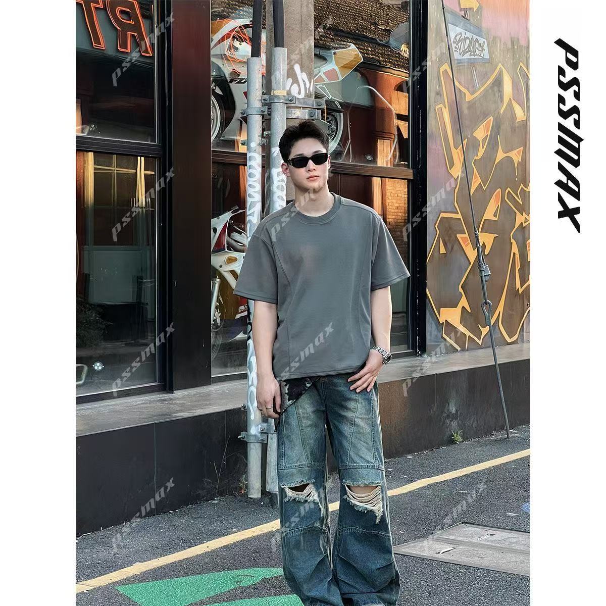 [Shujixian] Men's Versatile Structured Casual Short-Sleeved T-Shirt for Plus-Size Men
