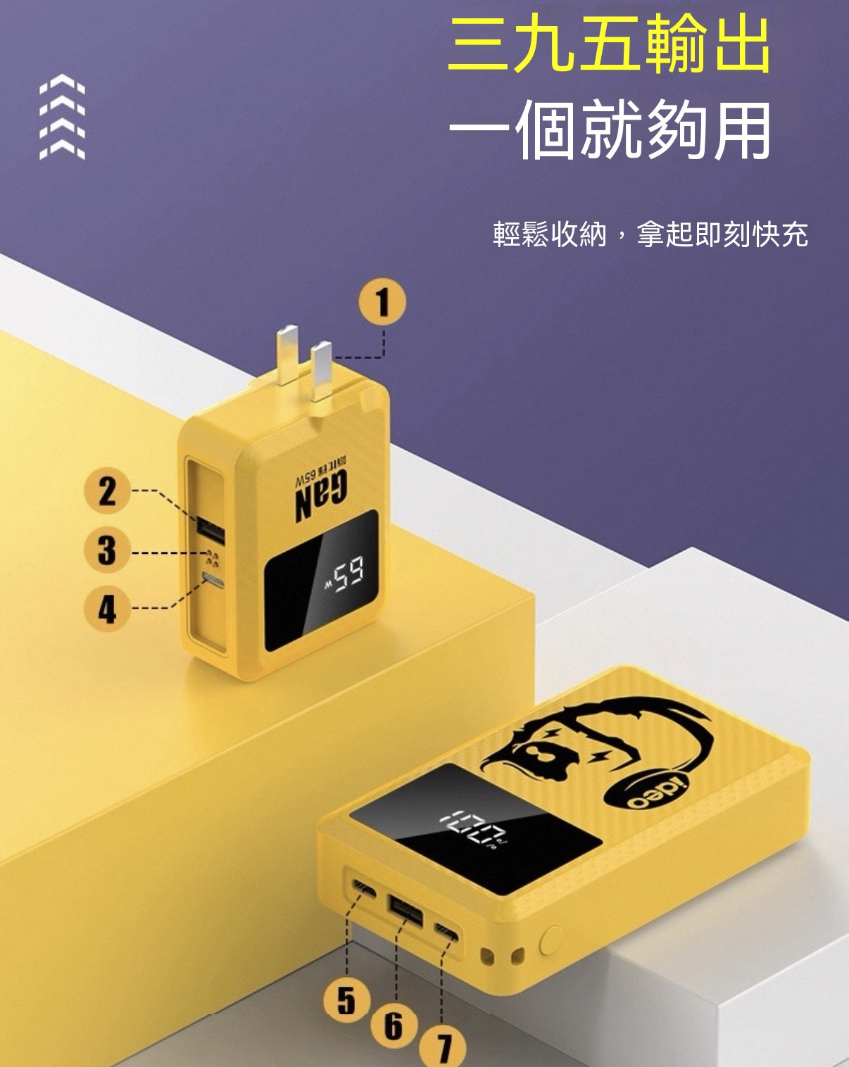 65W氮化鎵分離式行動電源