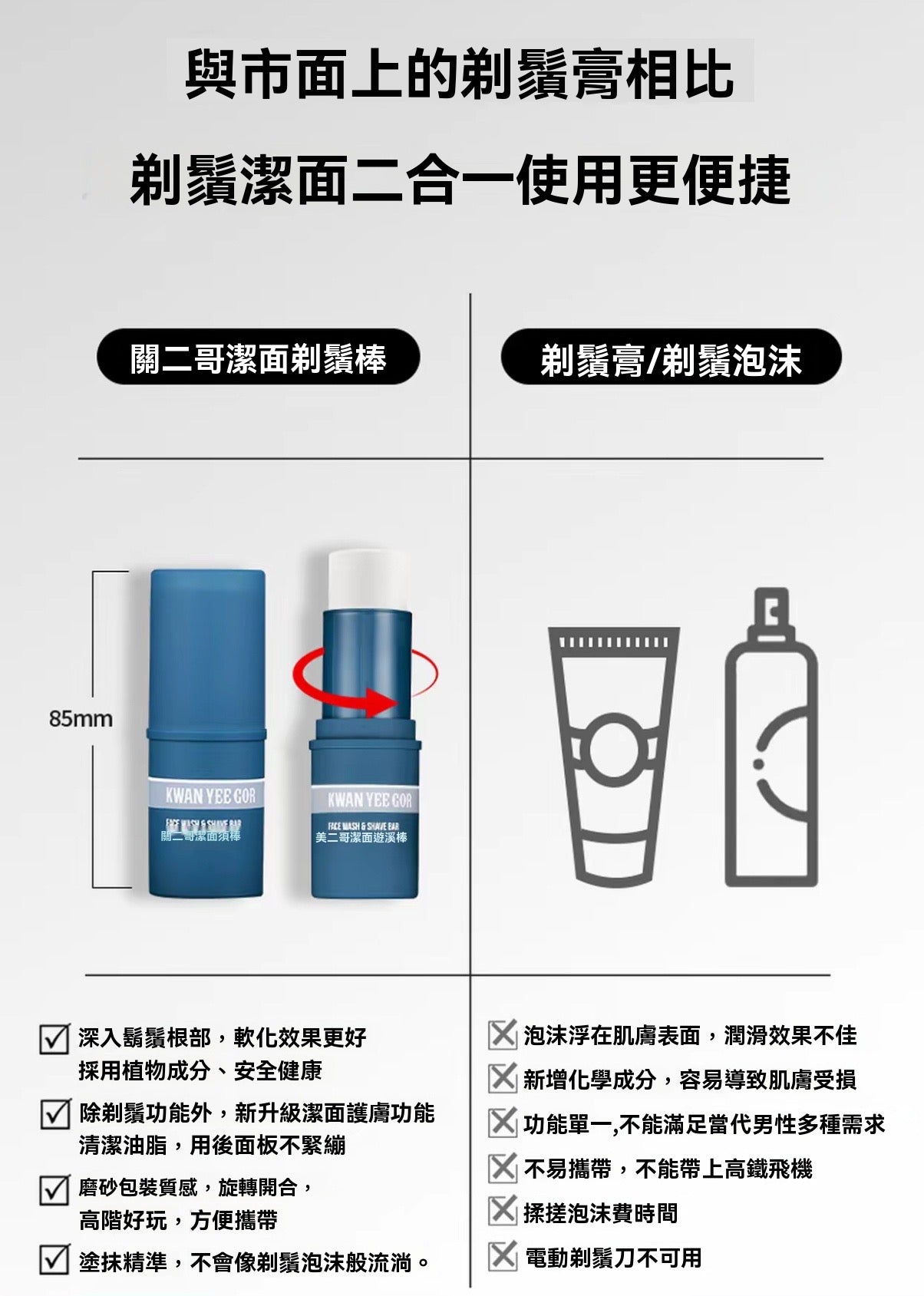 Men's refreshing facial cleansing shaving stick