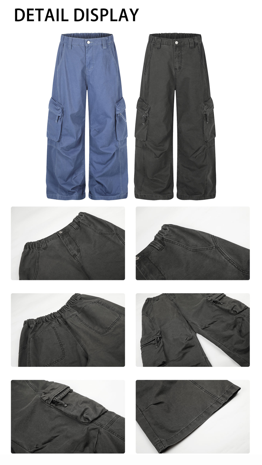 American retro distressed deconstructed loose multi-pocket cargo pants