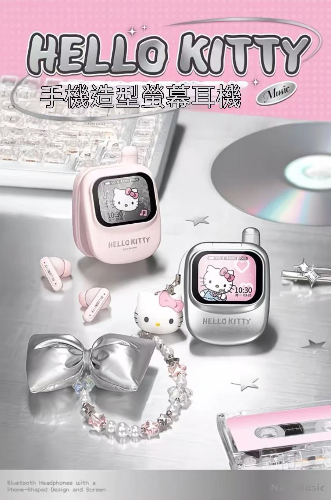 Hello Kitty Phone-Shaped Screen Bluetooth Earbuds