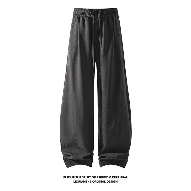 Old-money style hemp wide-leg casual pants