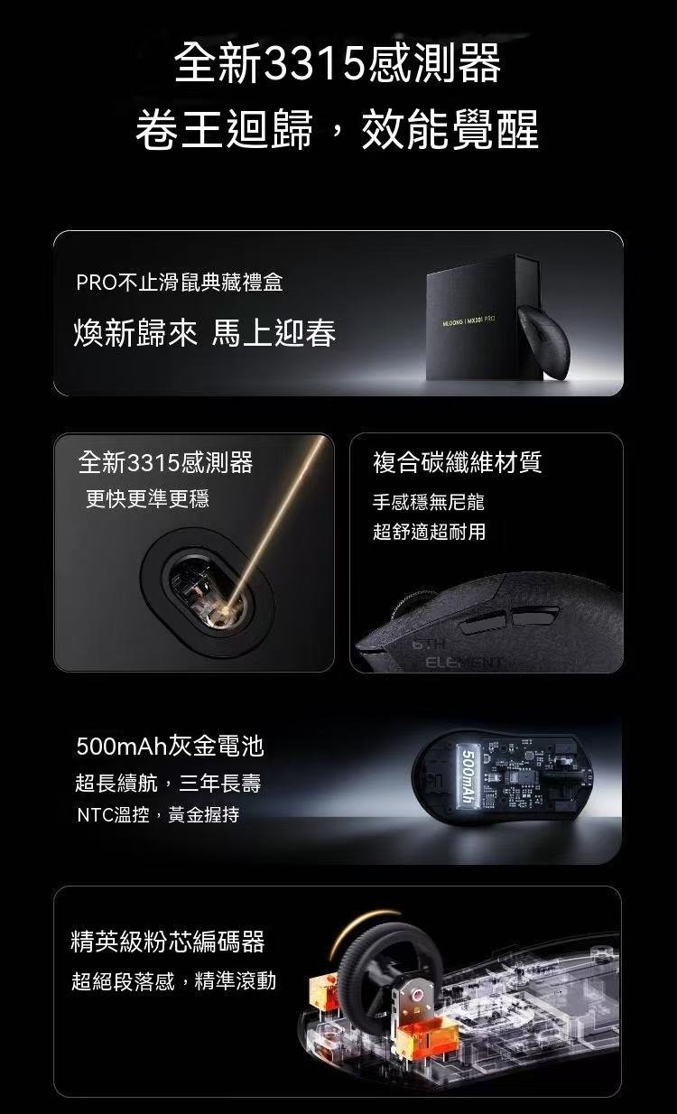 MX301 PRO 複合碳纖維無線藍牙三模電競辦公遊戲滑鼠
