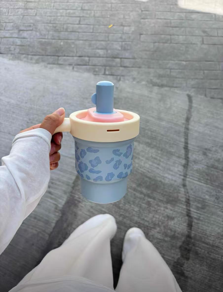 Leopard Print Straw Tumbler - Insulated Milk Tea Cup