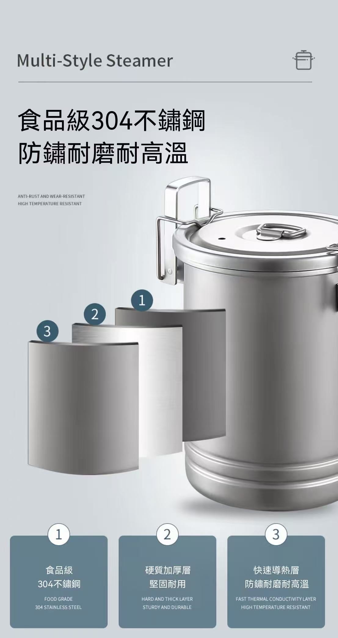 新款304不鏽鋼戶外便攜蒸煮飯桶
