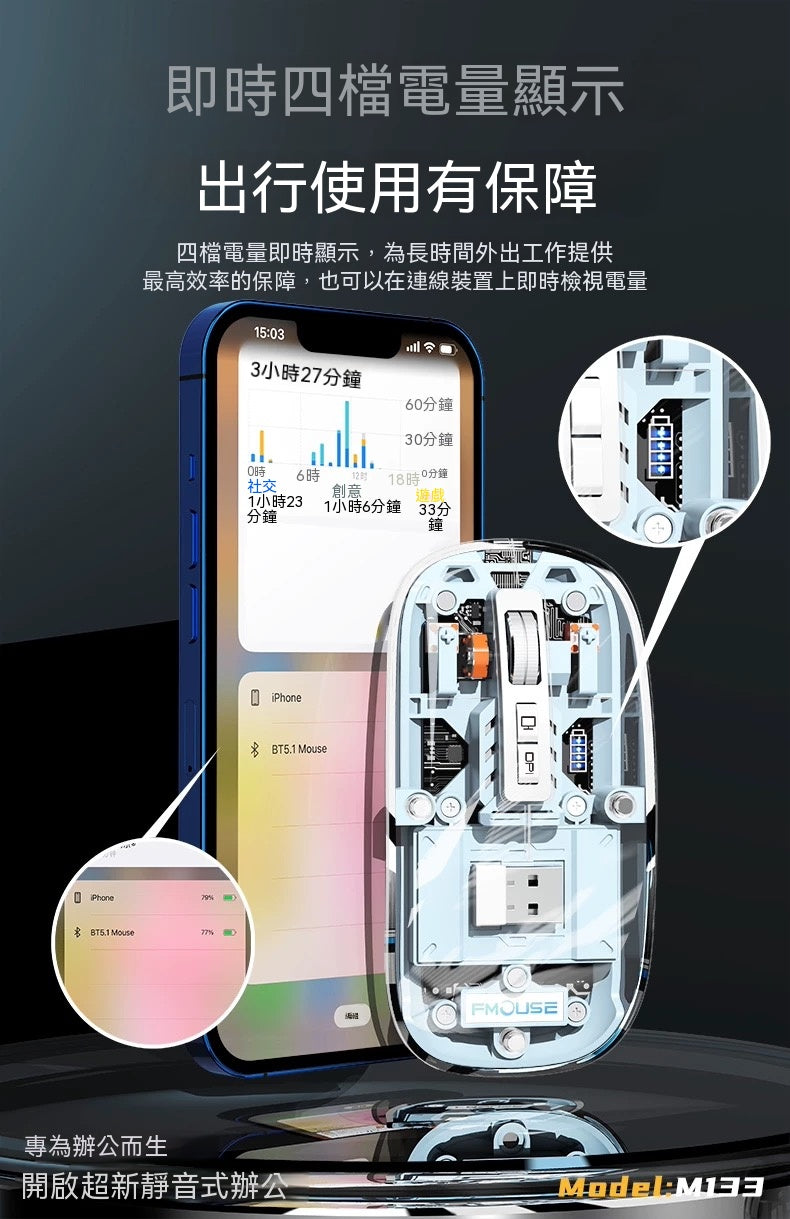 透明三模辦公滑鼠