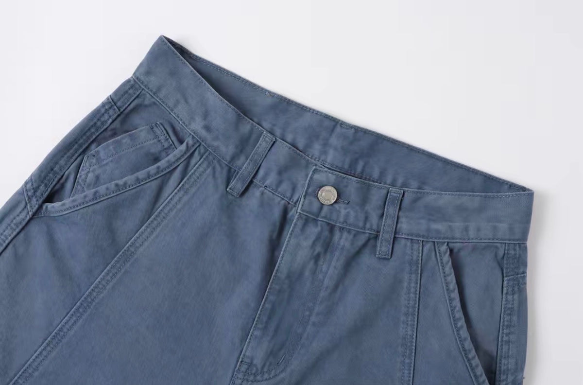 American retro vintage washed loose straight-leg jeans