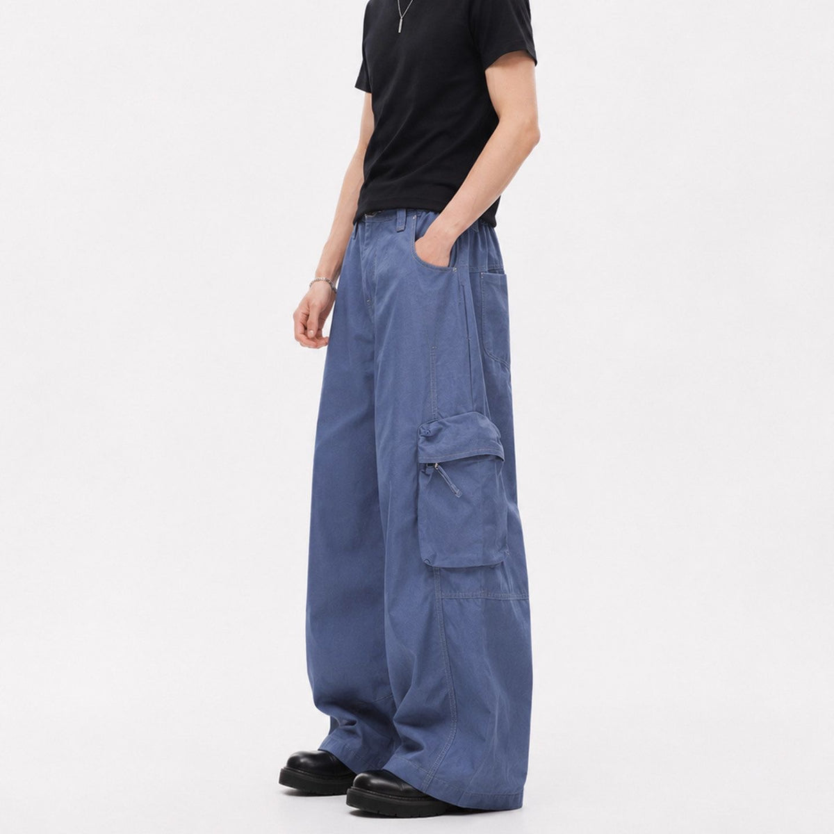 American retro distressed deconstructed loose multi-pocket cargo pants