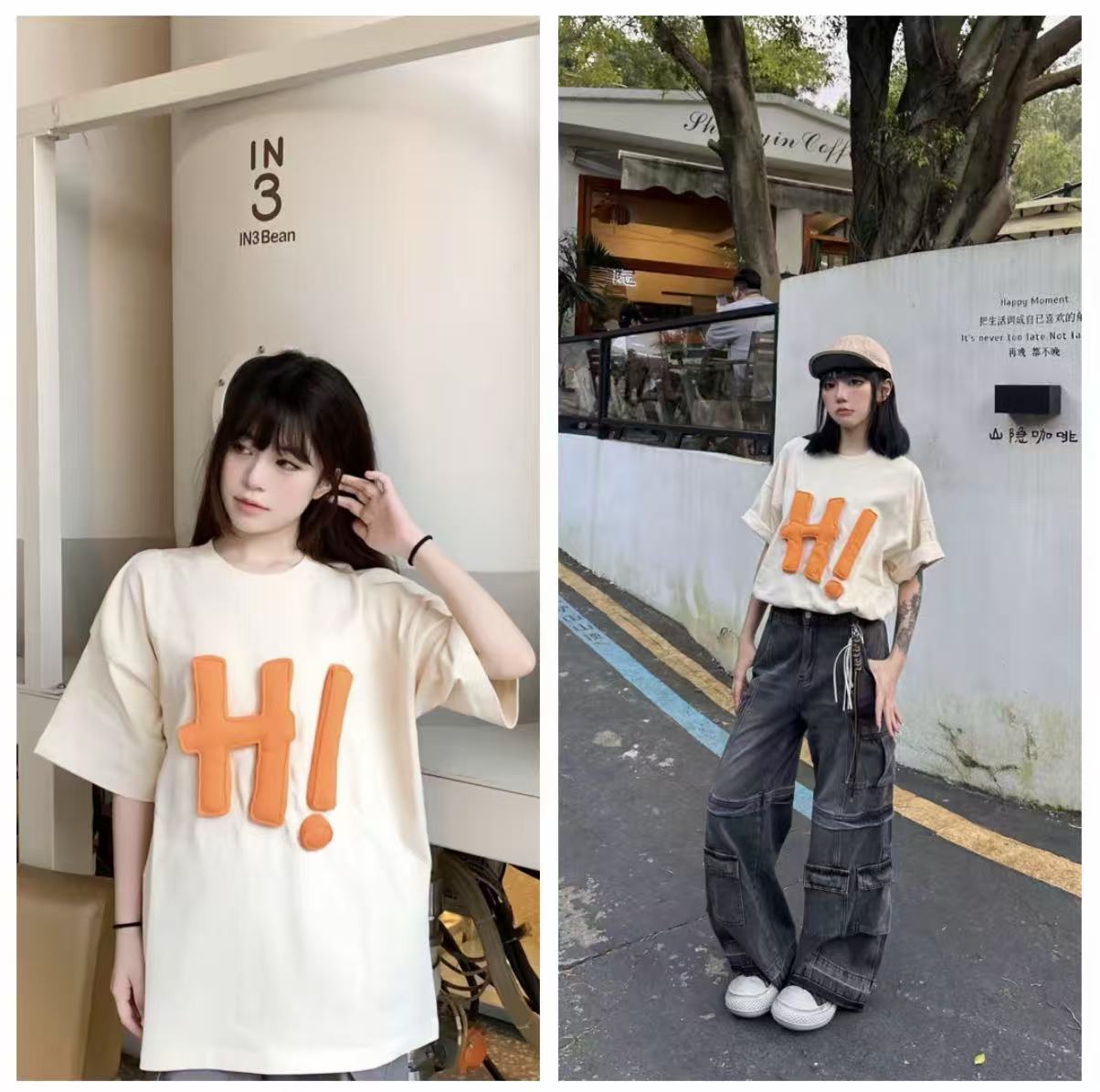 3D H! Cotton-padded short-sleeved T-shirt