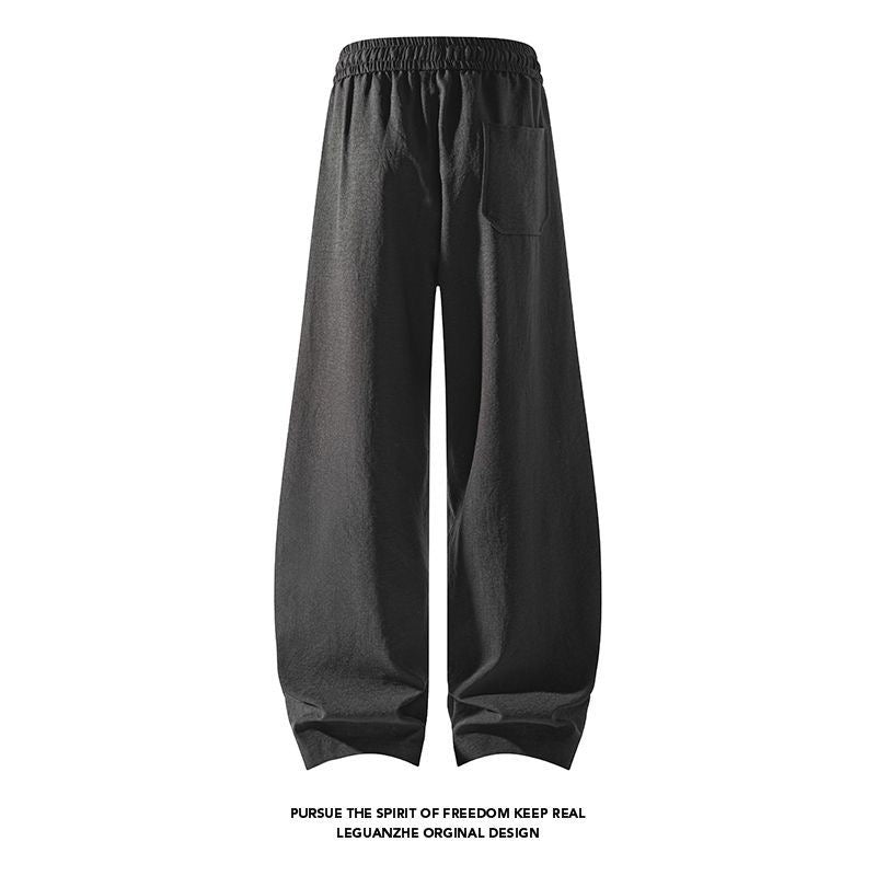 Old-money style hemp wide-leg casual pants