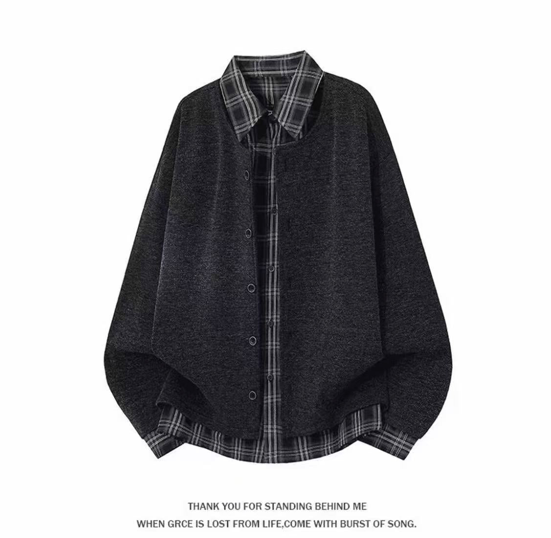 Faux Two-Piece Plaid Patchwork Cardigan Jacket