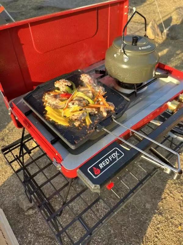Outdoor gas double-burner stove cassette stove barbecue portable