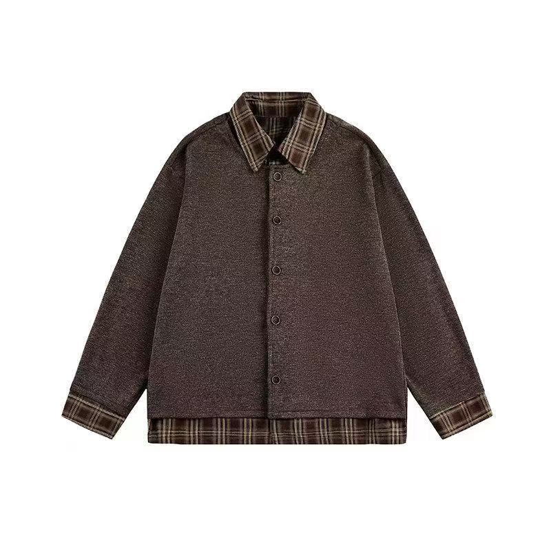 Faux Two-Piece Plaid Patchwork Cardigan Jacket