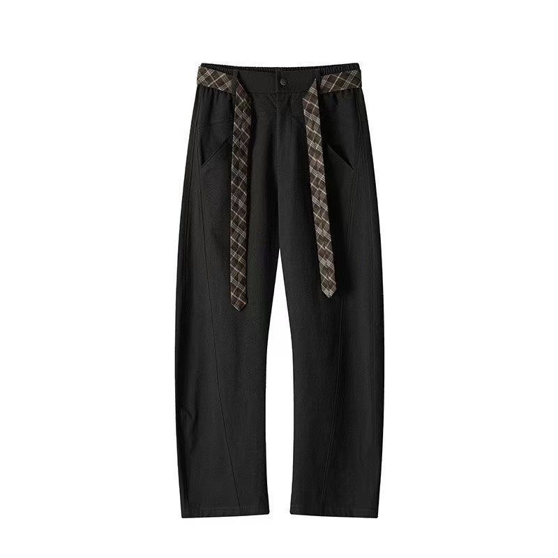 Retro Plaid Ribbon Straight Leg Casual Pants