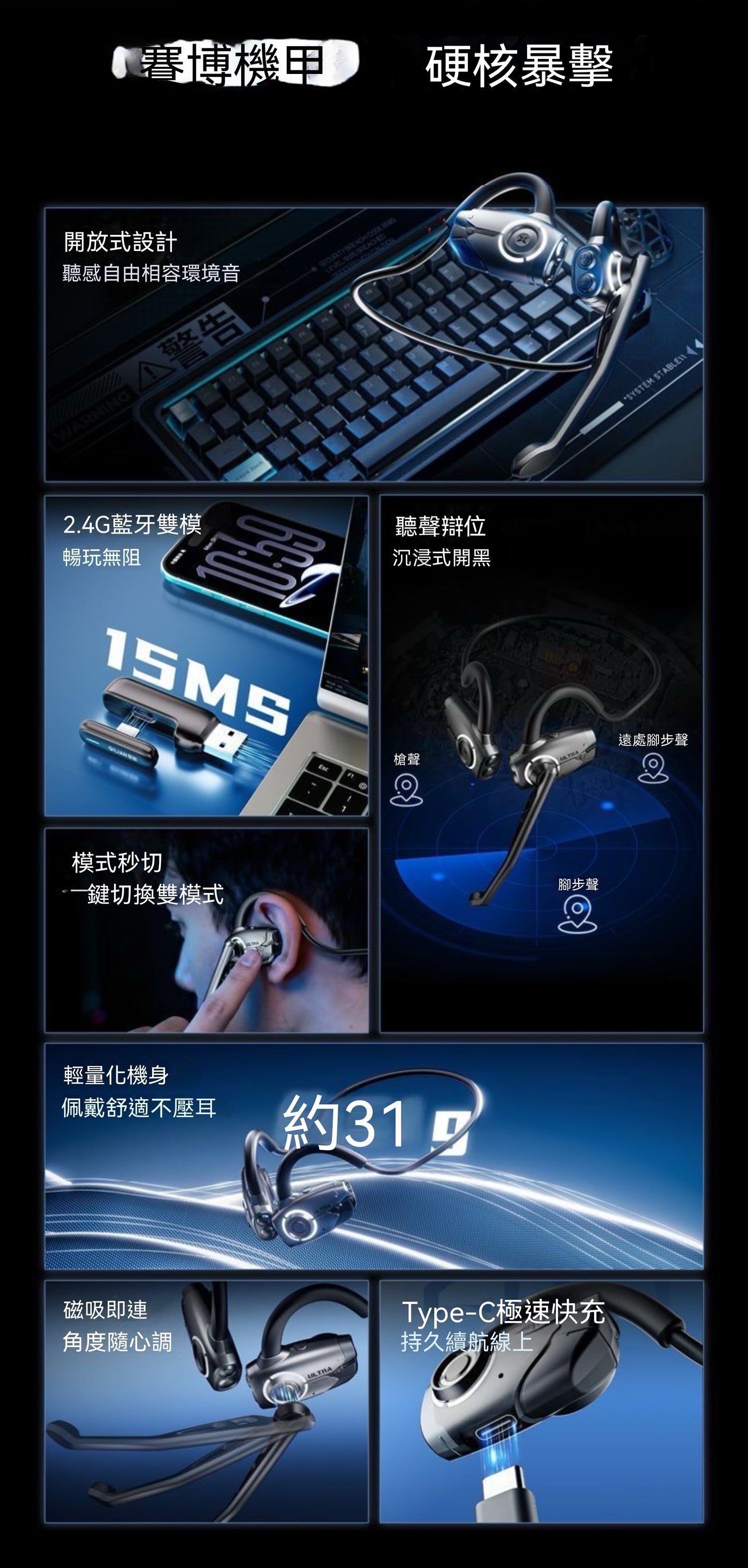 Extreme Realm Ultra Wireless Open-Ear Gaming Headset