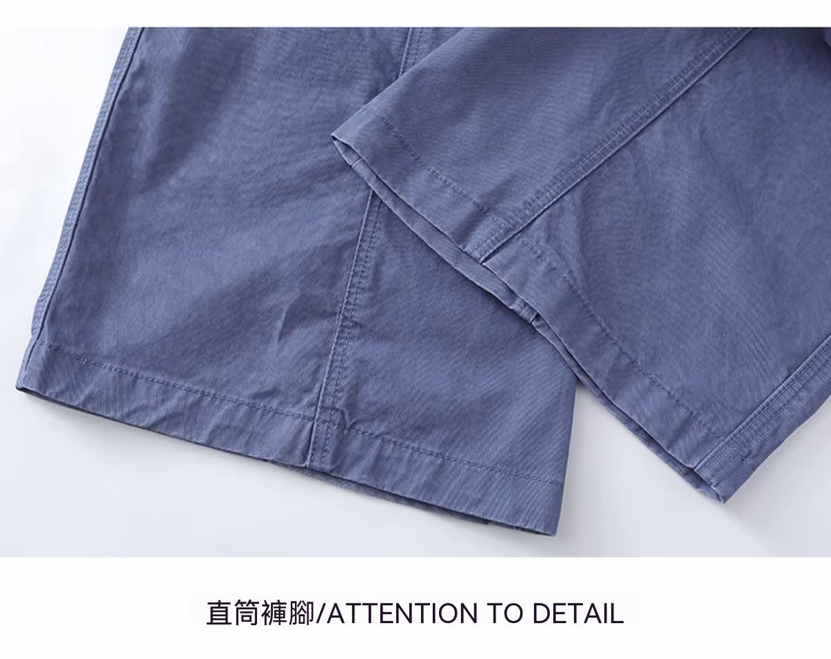 法工藍多口袋工裝褲