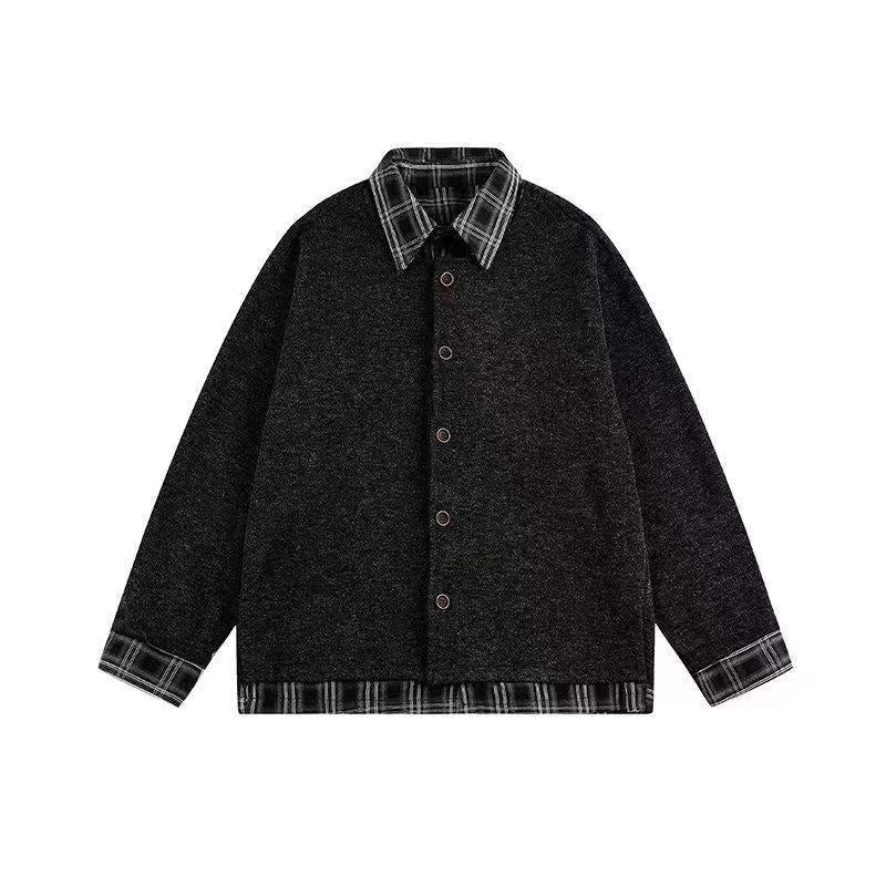 Faux Two-Piece Plaid Patchwork Cardigan Jacket