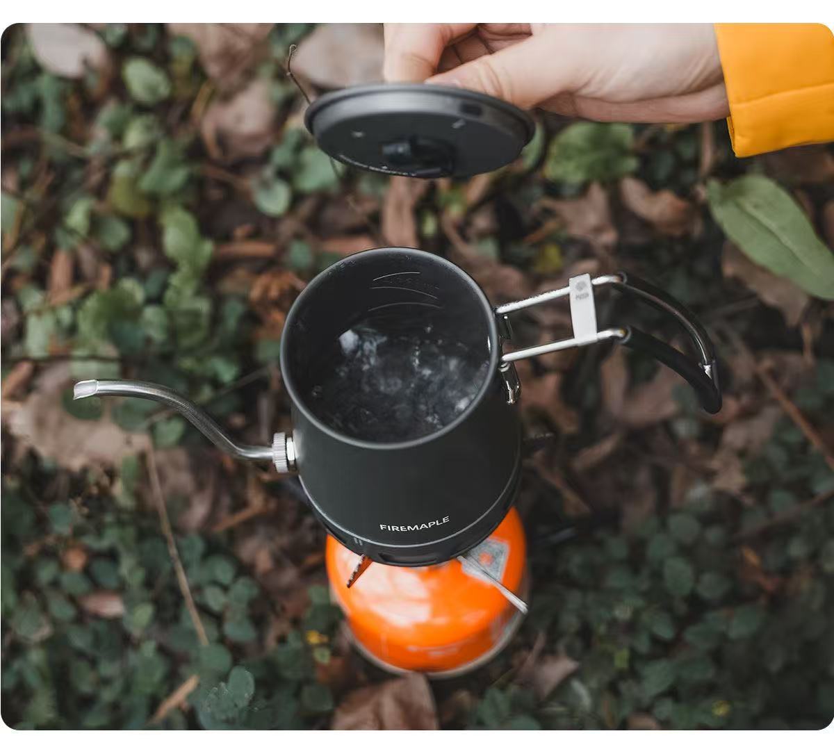Light Mountain pour-over coffee maker, lightweight cookware for outdoor camping, adjustable spout