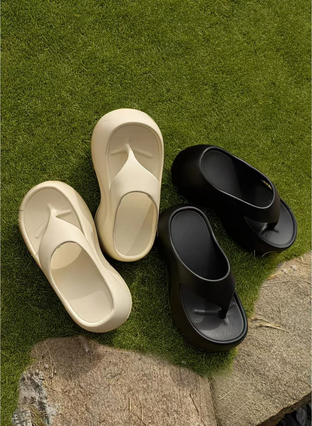 Women's 8.5cm heightened platform flip-flops for outdoor wear