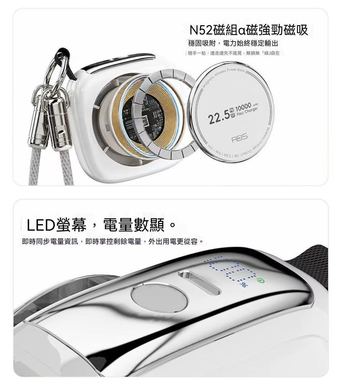 七合一磁吸行動電源 自帶插頭伸縮線可上飛機便攜快充行動電源