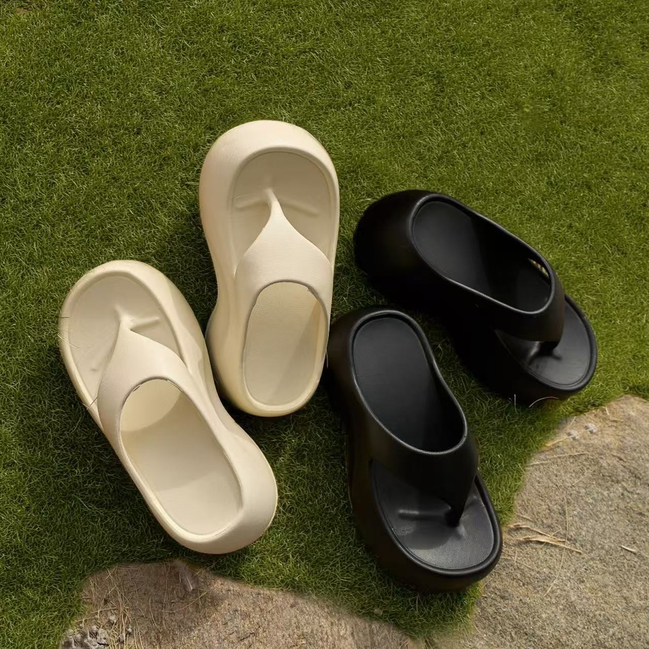 Women's 8.5cm heightened platform flip-flops for outdoor wear