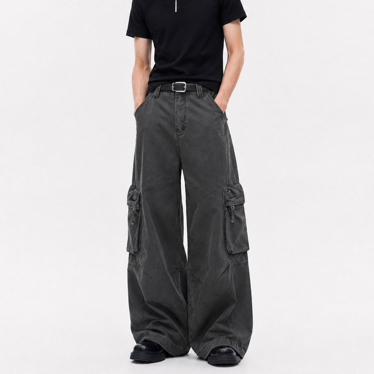American retro distressed deconstructed loose multi-pocket cargo pants