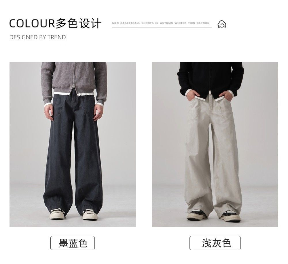 【寬松直筒】美式復古肌理感休閒工裝百搭灰白男女休閒褲工裝褲