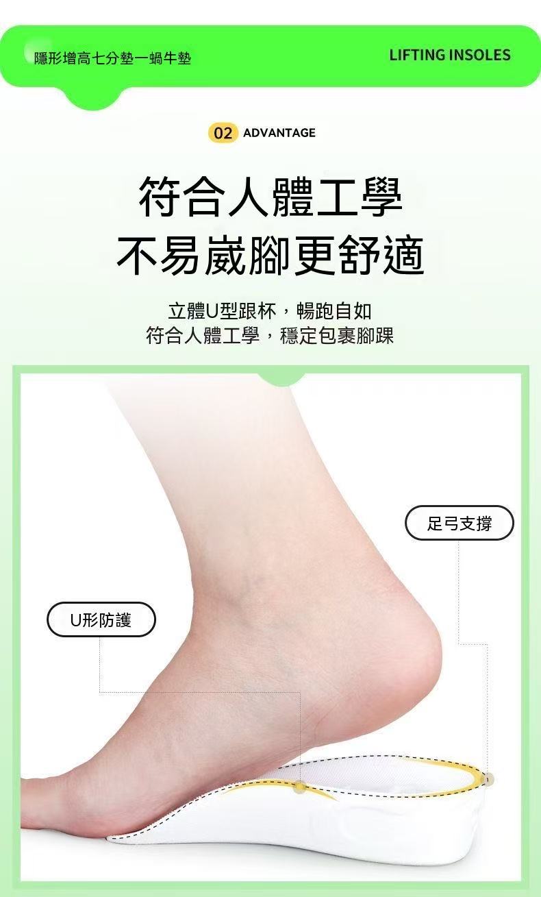 蝸牛足弓七分增高鞋墊
