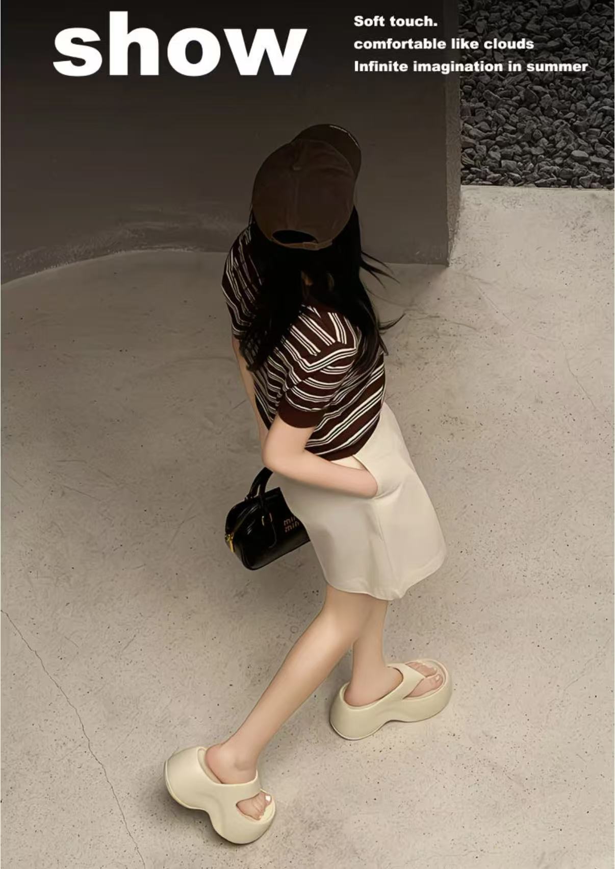 Women's 8.5cm heightened platform flip-flops for outdoor wear