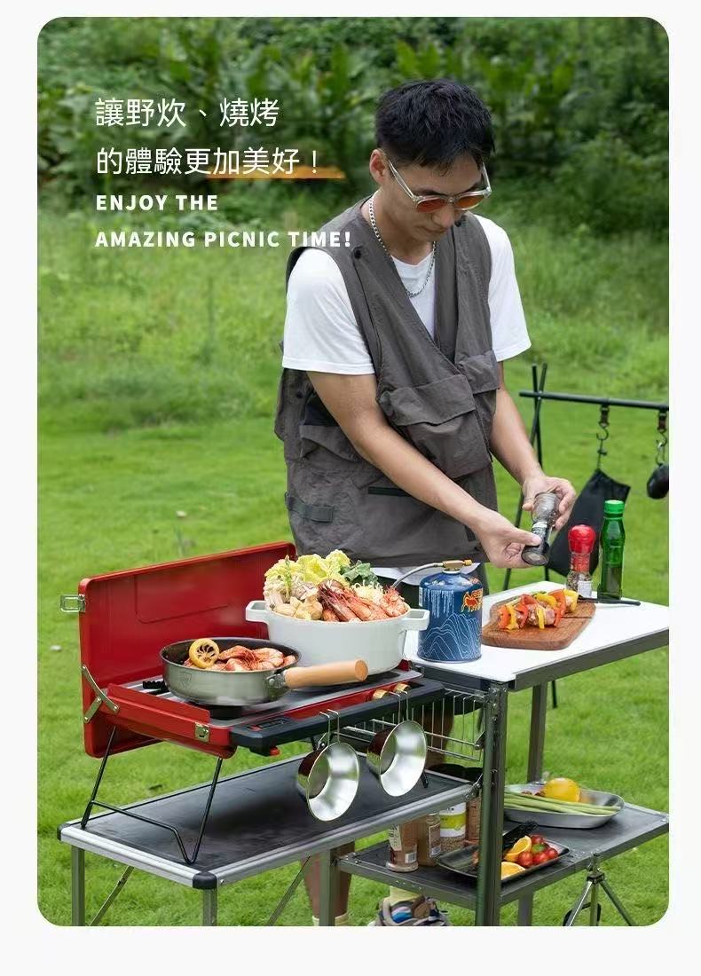 Outdoor gas double-burner stove cassette stove barbecue portable