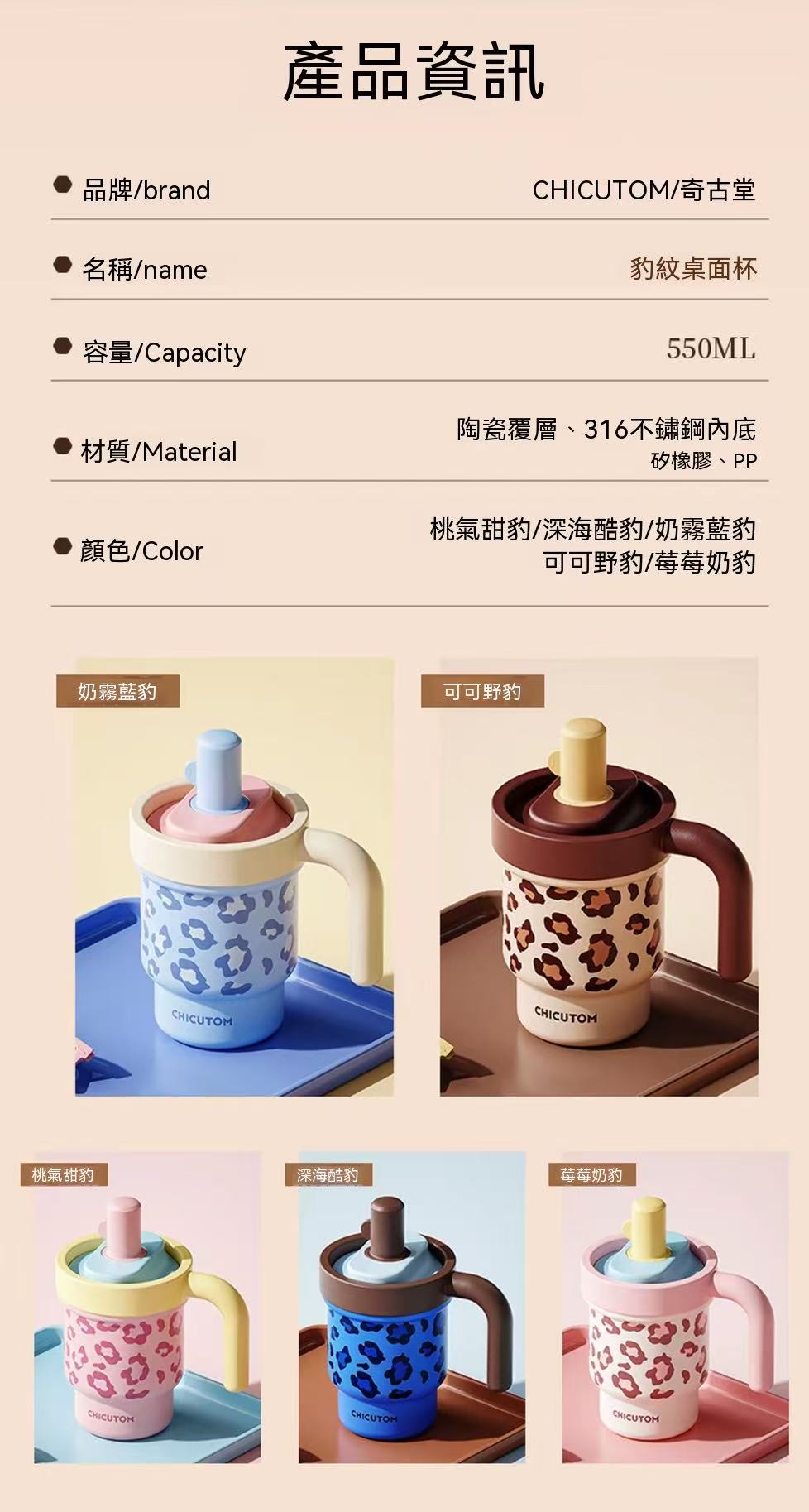 Leopard Print Straw Tumbler - Insulated Milk Tea Cup