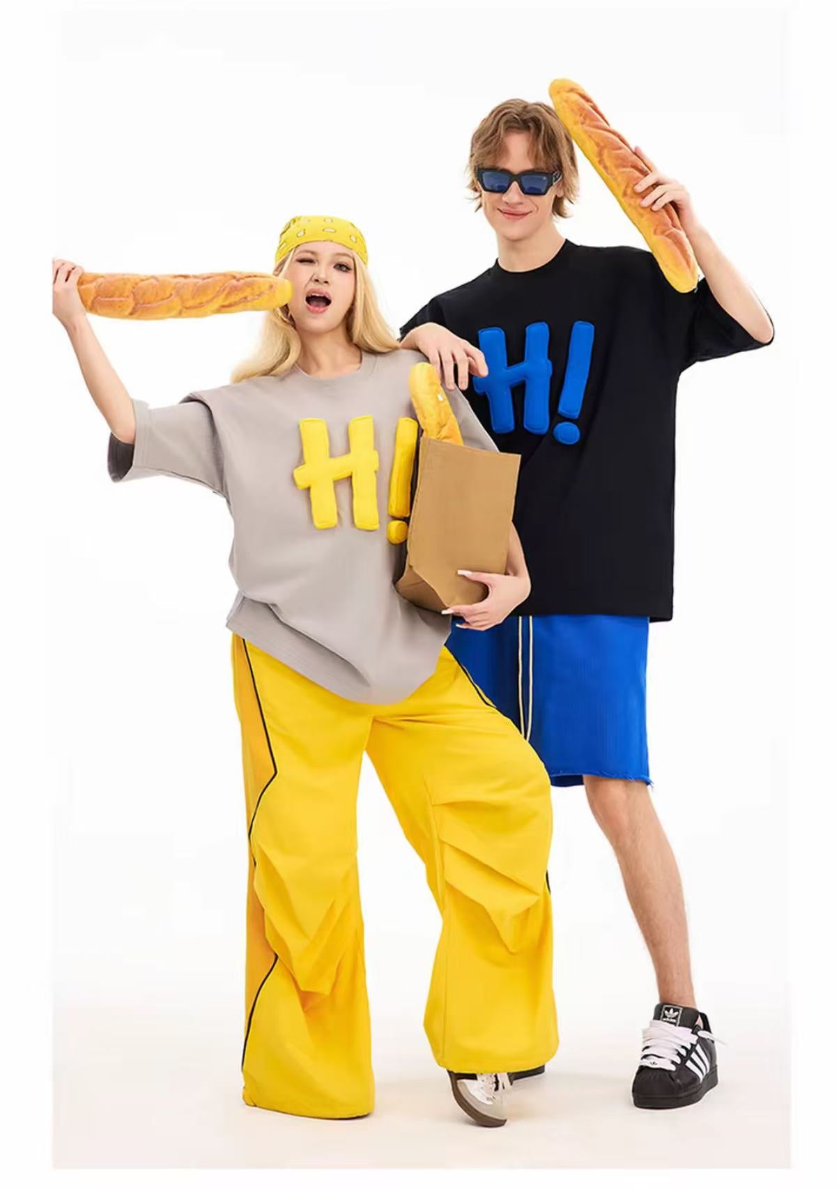 3D H! Cotton-padded short-sleeved T-shirt
