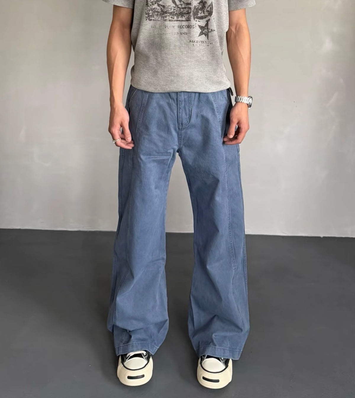 American retro vintage washed loose straight-leg jeans