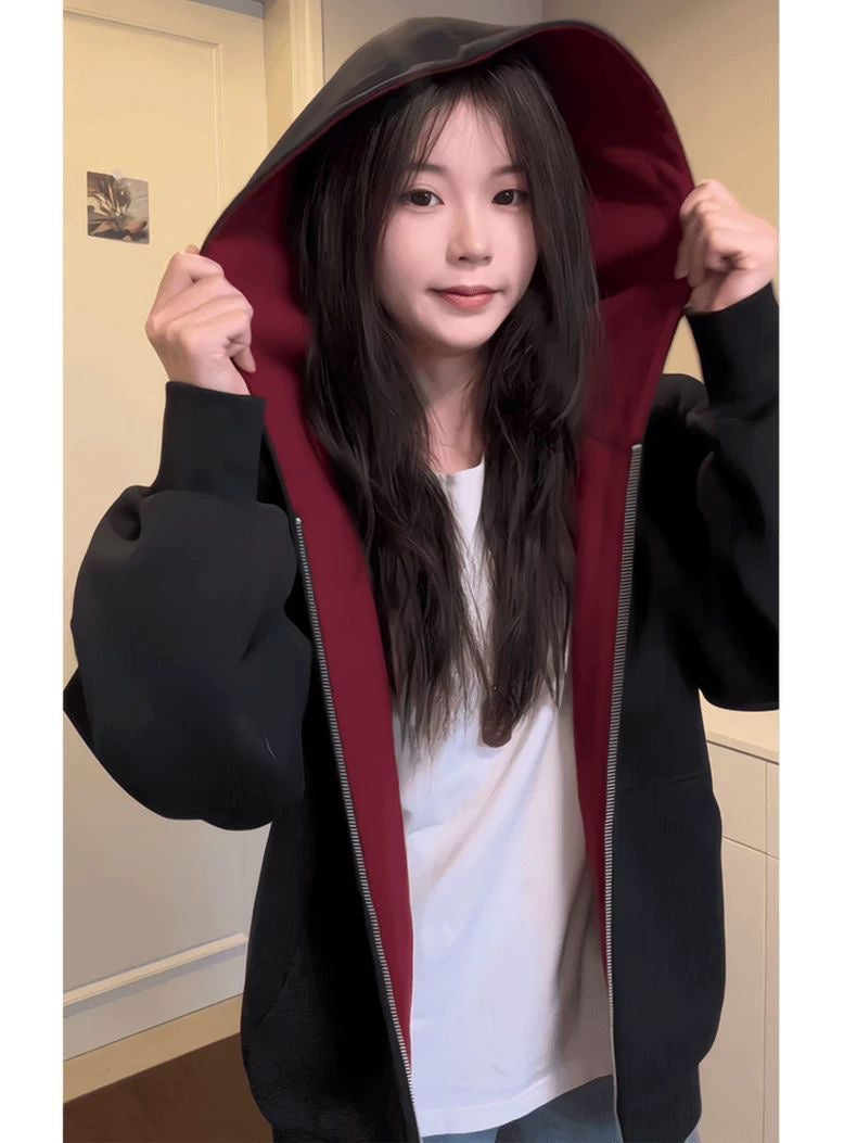 Hidden Multi-Pocket 500g Heavyweight Colorblock Stiff Cardigan Jacket