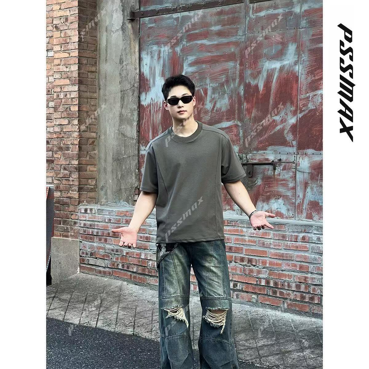 [Shujixian] Men's Versatile Structured Casual Short-Sleeved T-Shirt for Plus-Size Men