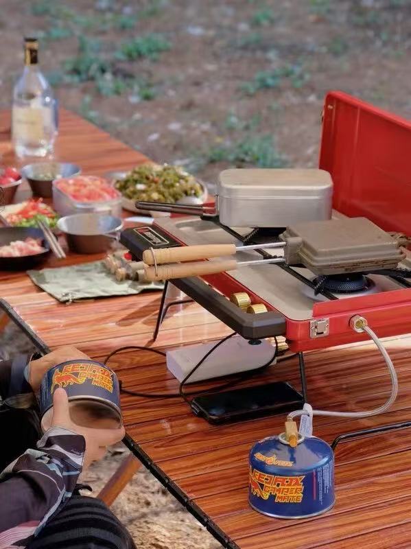 Outdoor gas double-burner stove cassette stove barbecue portable