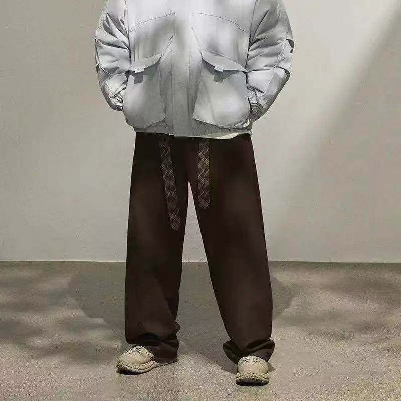 Retro Plaid Ribbon Straight Leg Casual Pants
