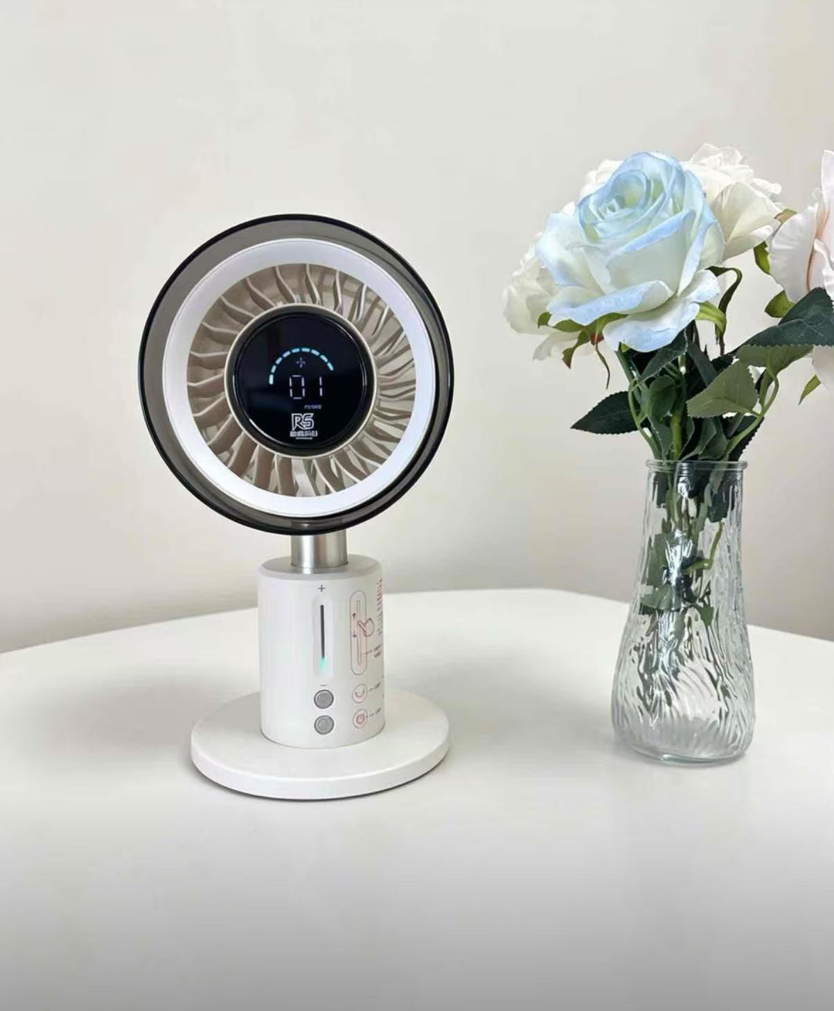 Multifunctional High-Speed Portable Cooling USB Charging Oscillating Desk Fan with LED Ambient Light and Circulating Air (Aurora Fan Generation 1)