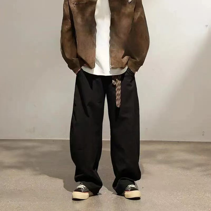 Retro Plaid Ribbon Straight Leg Casual Pants