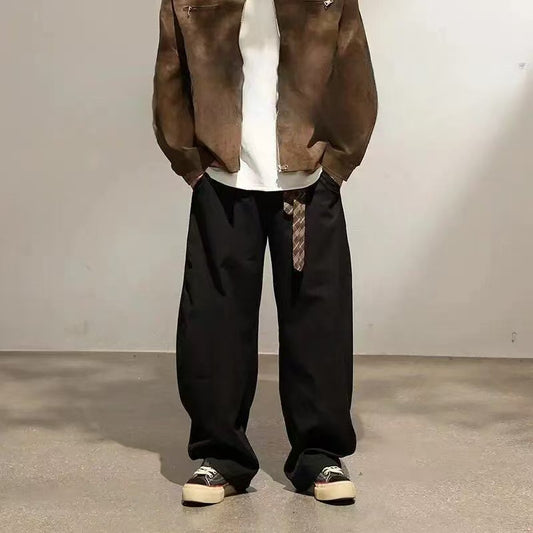 Retro Plaid Ribbon Straight Leg Casual Pants