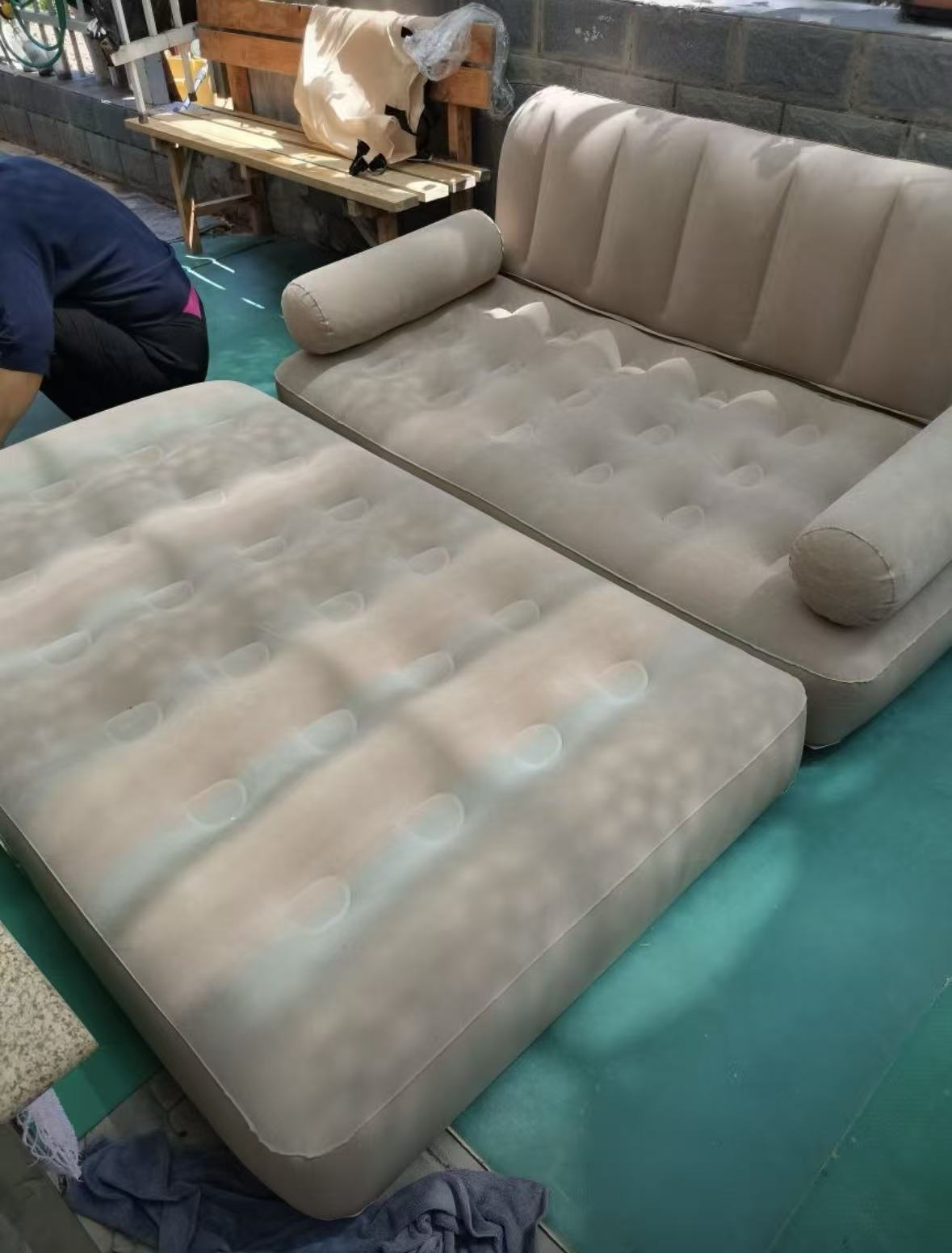 Outdoor camping household one-touch automatic inflatable flocked sofa bed