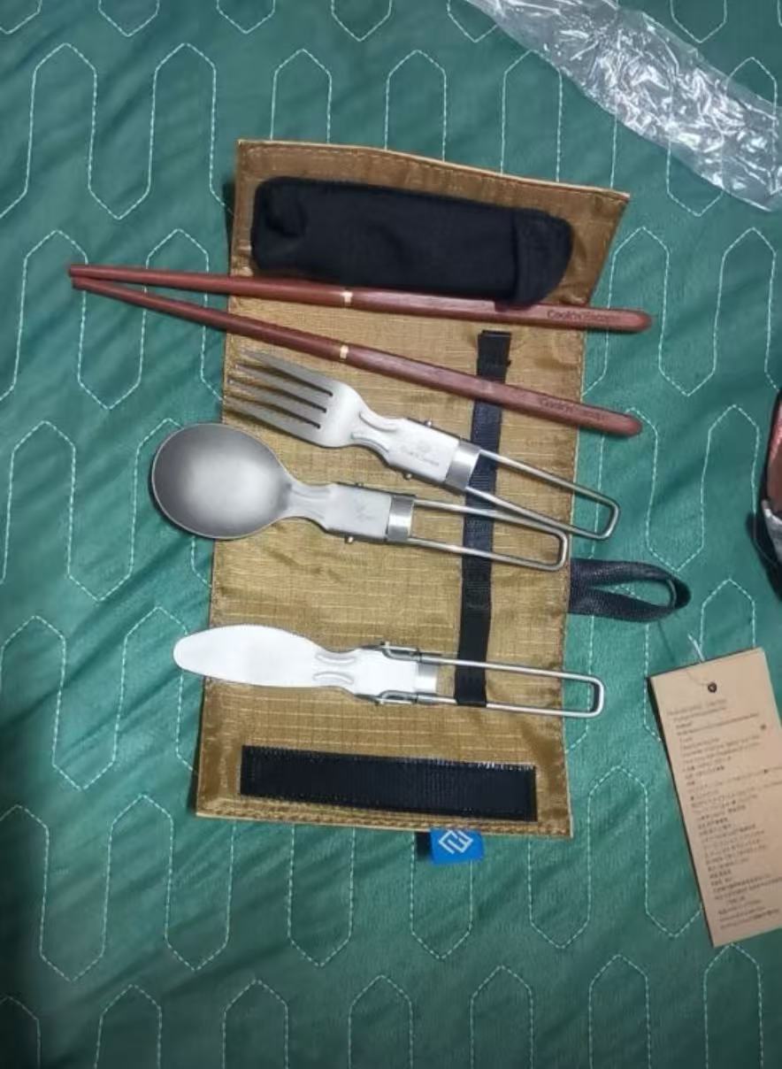 戶外純鈦輕便折疊餐具四件套