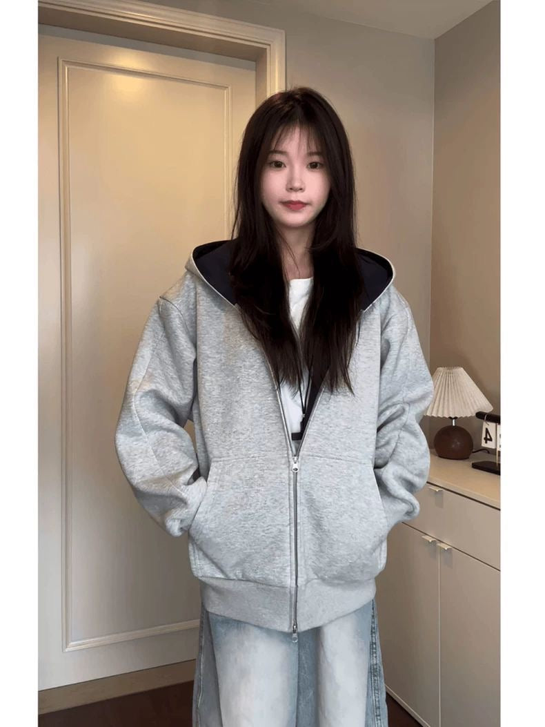 Hidden Multi-Pocket 500g Heavyweight Colorblock Stiff Cardigan Jacket
