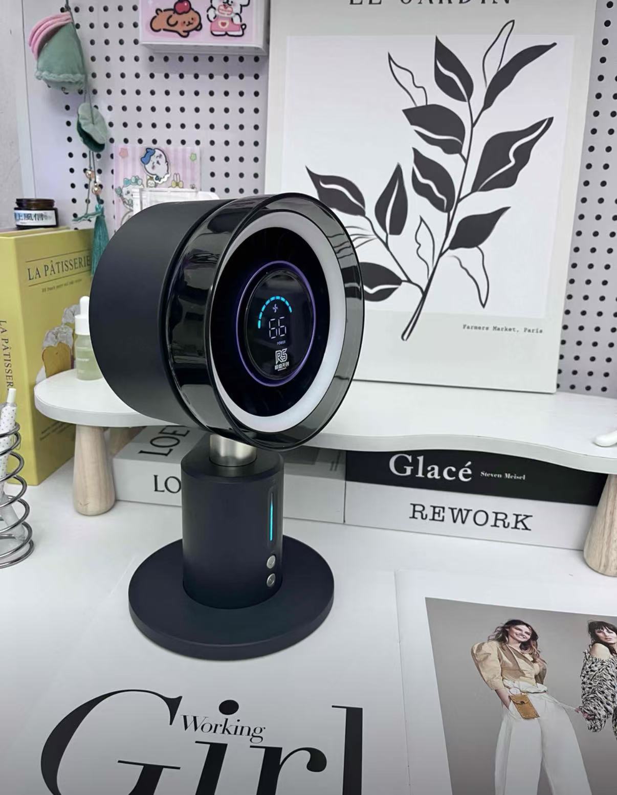 Multifunctional High-Speed Portable Cooling USB Charging Oscillating Desk Fan with LED Ambient Light and Circulating Air (Aurora Fan Generation 1)